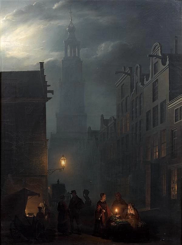 Scena di mercato notturno ad Amsterdam